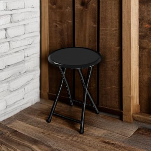 Lavish Home Portable Folding Stool with Backless Seat, Black, 18 Inch