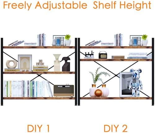 Bookshelf 3 Tier Bookcase Home Office Bookshelves with Height-Adjustable Wood...