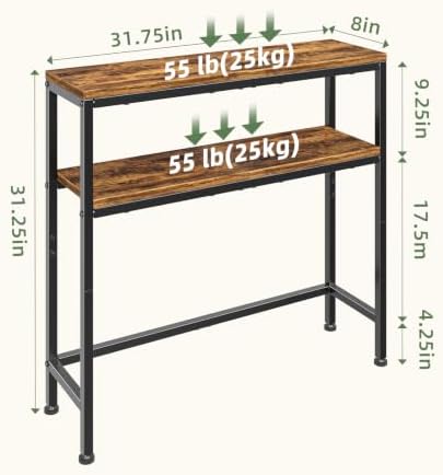 Simple Trending Console Table, 2-Tier Narrow Sofa Table, Rustic Brown | Entry...