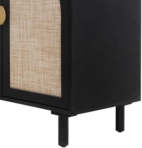 vistavie Black Rattan Buffet 4-Door Storage Cabinet with Adjustable Shelves, ...