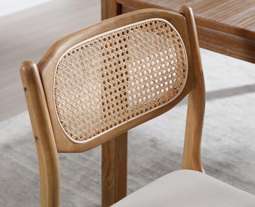 EALSON Mid Century Dining Chairs Set of 4, Beige Fabric Linen Upholstered Sea...
