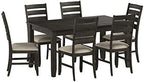 Signature Design by Ashley Rokane 7-Piece Dining Room Table Set with 6 Upholstered Chairs - Brown Wood 20" Rectangular Table & Chair Set for Kitchen Dining Room