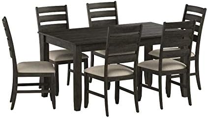 Signature Design by Ashley Rokane 7-Piece Dining Room Table Set with 6 Upholstered Chairs - Brown Wood 20" Rectangular Table & Chair Set for Kitchen Dining Room