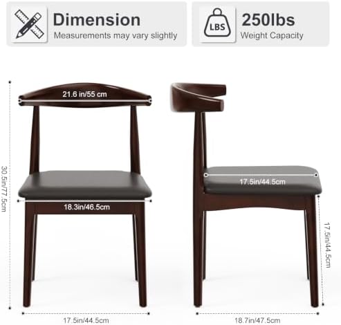 Solid Wood Dining Chairs Set of 2, Mid Century Modern Kitchen Chairs