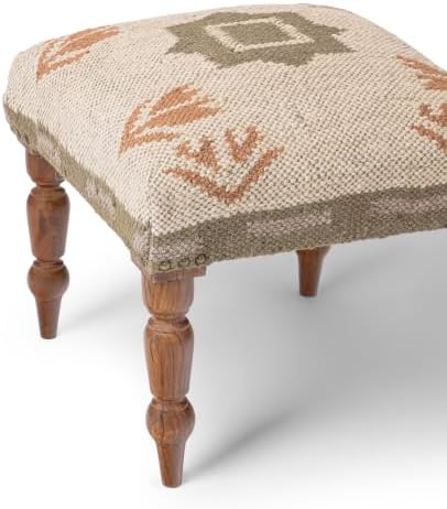 Handmade Jute Upholstered Ottoman Stool | Square Foot Rest with Wooden Legs |...