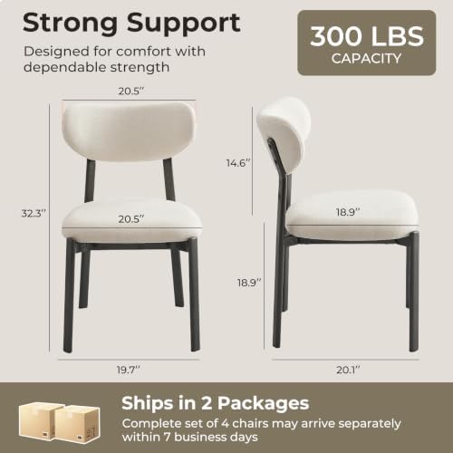Dining Chairs Set of 4, Modern Upholstered Fabric Kitchen Chairs | Textured F...