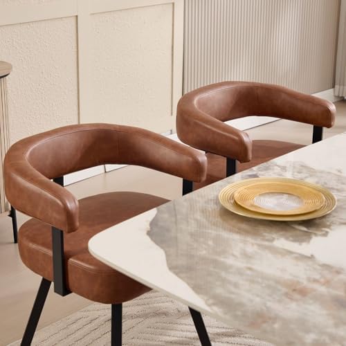 LukeAlon PU Leather Dining Chairs Set of 4, Simple Upholstered Side Chair wit...