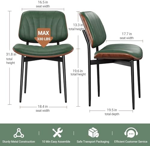 REONEY Dining Chairs Set of 4, Mid-Century Modern Kitchen Chairs, Green