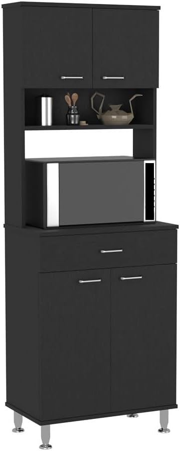 Modern Contemporary Pantry Cabinet,Two Double Door Cabinet, Black Wengue Fini...