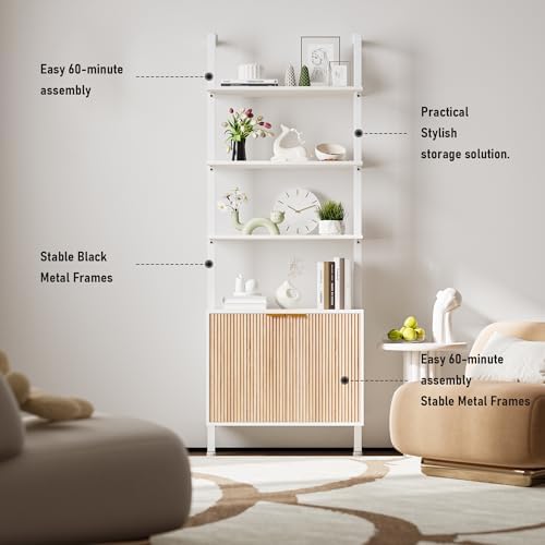 INNOD 74" Tall Bookshelf with Storage Cabinet, Modern Ladder Shelf with ...