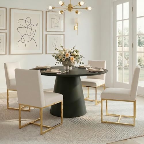 HNY Modern Dining Chairs Set of 4, Upholstered Linen Dining Room Chairs with ...