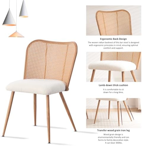 Rattan Dining Chairs Set of 4,Modern Chairs with Cane Back Upholstered Boucle...