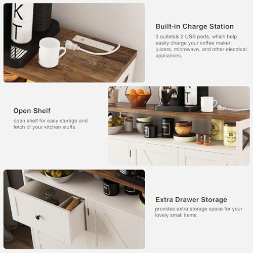 Befrases Farmhouse Buffet Cabinet with Drawers & Open Shelf