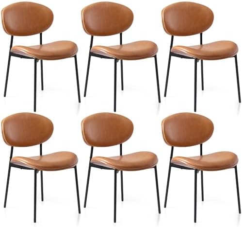 BedsPick Mid-Century Modern Dining Chairs Set of 6, PU Leather Upholstered Di...