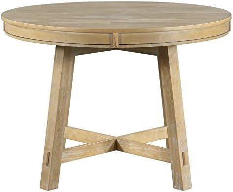 Farmhouse Round Extendable Dining Table with 16" Leaf Wood Kitchen Table