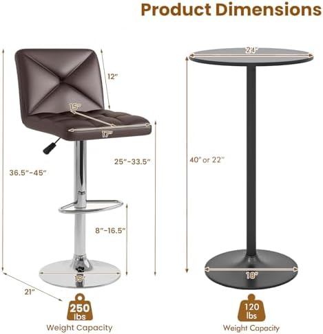 COSTWAY 3 Pieces Bar Table Set, Counter Height Table Set with 2 Bar Stools