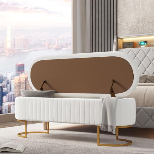 EcoHarbor Living 50.5" Velvet Bedroom Storage Bench Ottoman, Upholstered...