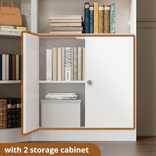 IRONCK Corner Bookshelf, 71" Tall Bookcase with 2 Storage Cabinets, White