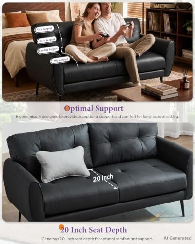 61'' Small Leather Loveseat and Chair, 3 Piece Living Room Sets, Black
