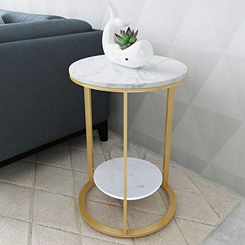 Telephone Table, 2 Layer White Marble Print Side Table,with Gold Metal Frame,...