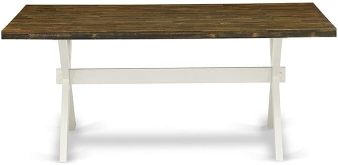 East West Furniture X077MZ001-7 7 Piece Dining Room Furniture Set Consist of a Rectangle Dining Table with X-Legs and 6 Cream Linen Fabric Upholstered Chairs, 40x72 Inch, Multi-Color