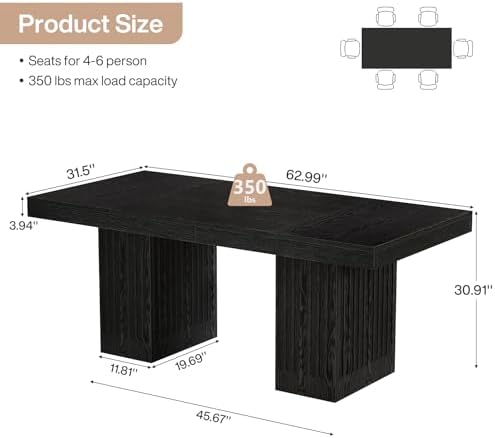 Tribesigns Dining Table for 4-6 People, 63 Inch Modern Rectangle Kitchen Tabl...