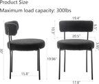 Cinxzar Black Boucle Dining Chairs Set of 4, Upholstered Dining Chairs with Black Metal Legs, Round Modern Dining Chair for Dining Room