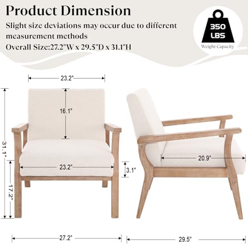 BESTANO Mid Century Modern Accent Chair Set of 2, Linen Upholstered Living Ro...