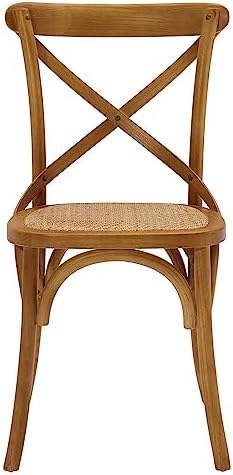 Modway Gear Rustic Modern Farmhouse Elm Wood Rattan Four Dining Chairs in Walnut