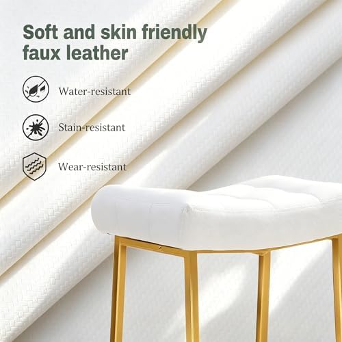 RNKSFX White & Gold Counter Height Bar Stools Set of 3 for Kitchen Counte...