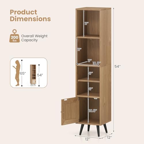 GIANTEX 6-Tier Tall Narrow Bookcase, 54 Inches Slim Storage Cabinet with Adju...