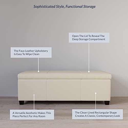 BELLEZE Storage Faux Leather Ottoman, 47 Inch Bench Bedroom Bench with Safety...