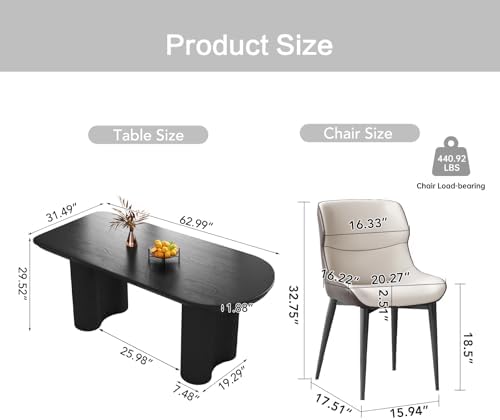 63" Modern Dining Table Set for 4, Black 5 Piece Dining Set