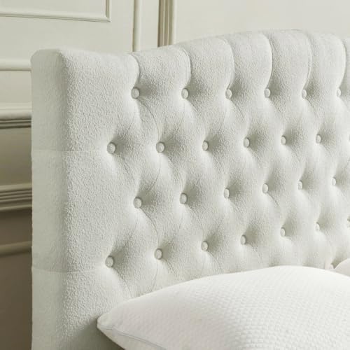 24KF Boucle Upholstered Tufted Button Queen Headboard and Comfortable Fashion...