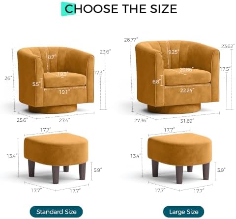 LINSY Large Swivel Accent Chair with Ottoman, Velvet Barrel Chair with Footre...