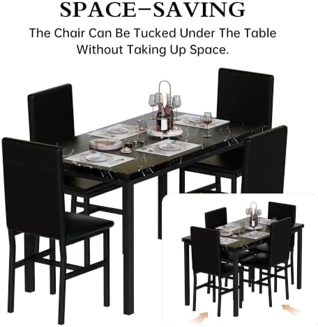 Hooseng Dining Table Set for 4, Modern Kitchen Table Chairs Set of 4, Black