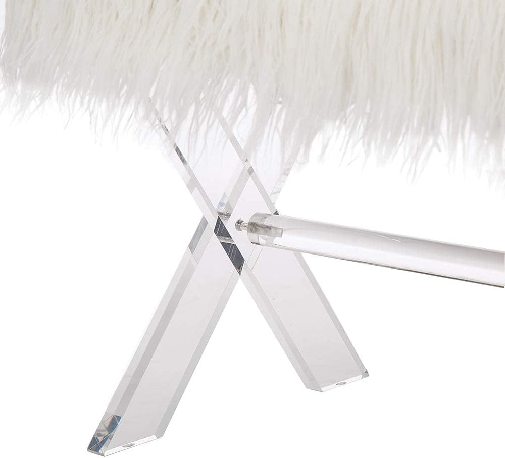 Glitzhome Ottoman Bench, White Faux Fur Ottoman Foot Rest, 25.5" L Moder...