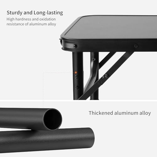 Small Camping Table 2Ft X 1.3Ft, Aluminum Portable Adjustable Table