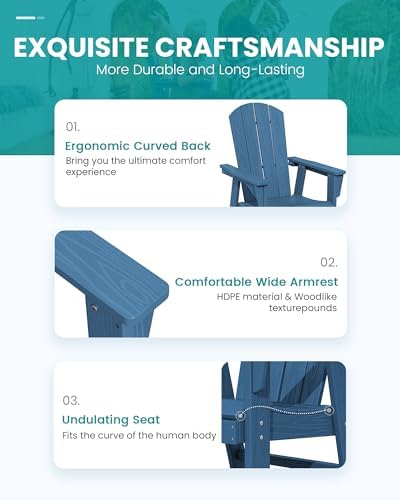 SERWALL 5-Piece Patio Dining Set, 45" Table & 4 Adirondack Chairs, Navy