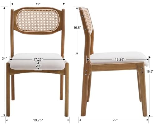 EALSON Mid Century Dining Chairs Set of 4, Beige Fabric Linen Upholstered Sea...