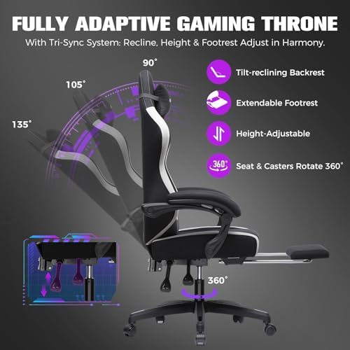 GTPLAYER Big and Tall Gaming Chair 350lbs Heavy Duty Office Chair with Foot R...