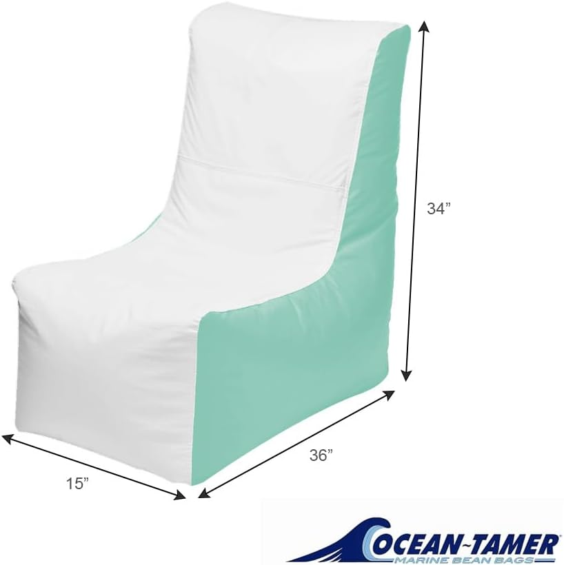 Ocean-Tamer Wedge Boat Bean Bag Chair, Waterproof Beanbag for Pool Patio Beach Marine Grade Vinyl (Small, White/Seafoam)