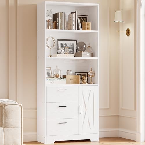 IRONCK 71 in Bookcase with Storage, Industrial Tall Bookshelf with Drawers