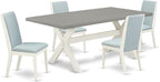 East West Furniture X097LA015-5 5 Piece Kitchen Table Set for 4 Includes a Rectangle Dining Room Table with X-Legs and 4 Baby Blue Linen Fabric Upholstered Chairs, 40x72 Inch, Multi-Color