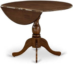 East West Furniture DLMZ5-AWN-04 5 Piece Kitchen Table Set for 4 Includes a Round Dining Room Table with Dropleaf and 4 Light Tan Linen Fabric Parsons Dining Chairs, 42x42 Inch, Natural Walnut