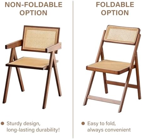 Furlide Rattan Dining Chairs Set of 2, Bamboo Armchairs in Walnut