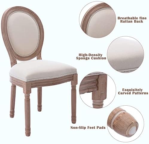 Nrizc French Country Dining Chairs Set of 4, Farmhouse Fabric Chairs with Rou...