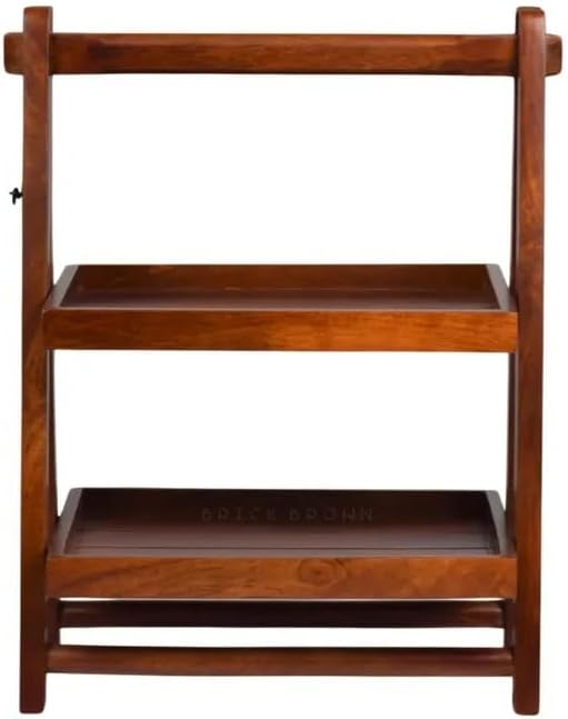 2-Tier Wooden Ladder Shelf, Rustic Farmhouse Storage Rack, Small Tabletop Organizer for Kitchen Counter Living Room Bedroom, Natural Brown Finish