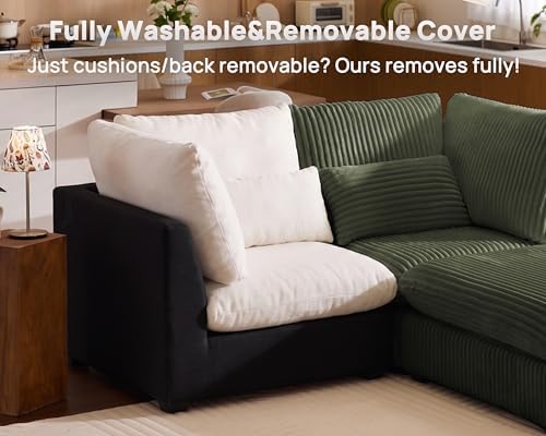 154" Oversize Corduroy Modular Sectional Sofa Couches for Living Room,Green | Washable Couch with Fully Removable Cover, Cloud Couch Sectional, 6 Seater with 2 Ottoman