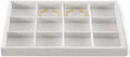 Velvet Stackable Jewelry Display Tray, 12 Grid Watch Bangle Bracelet Storage Tray, Makeup Drawer Insert Jewelry Shop Organizer Plate (White)